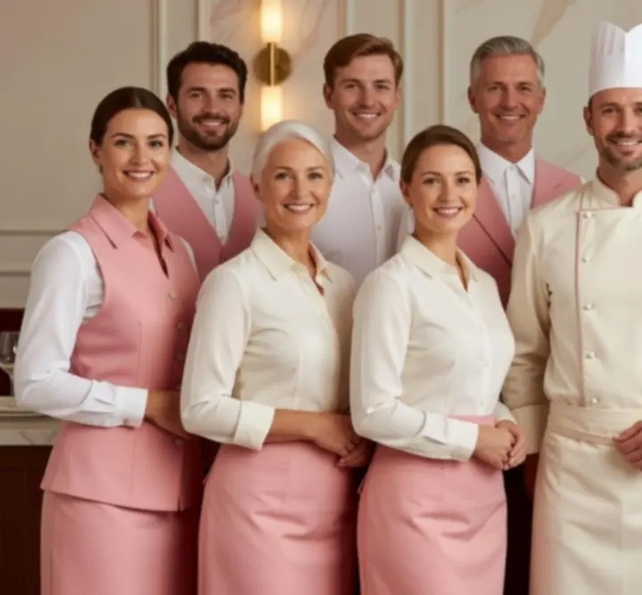 Portrait de l'équipe Casi Lignes, chef et hôtes souriants