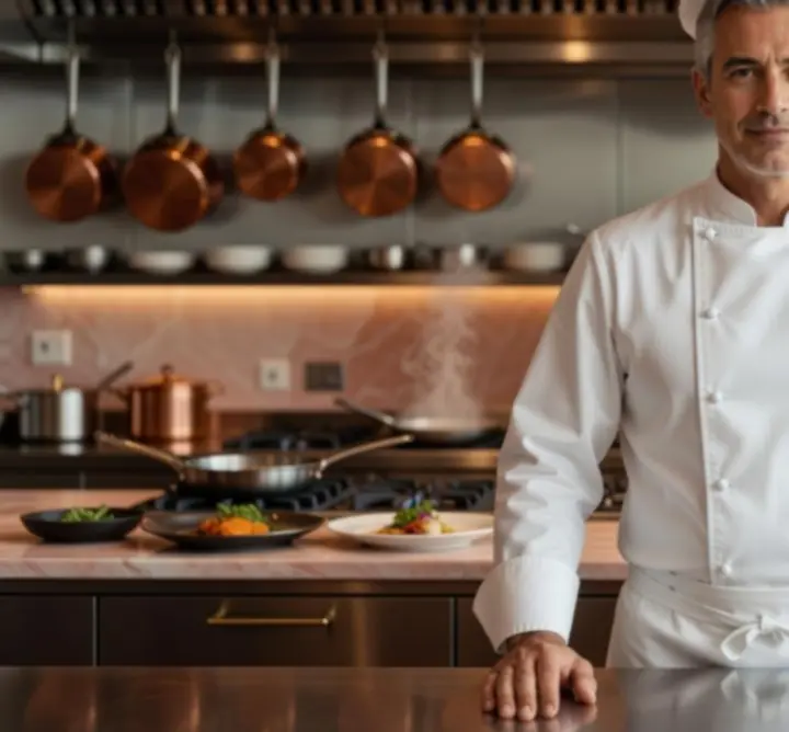 Portrait du chef ex\u00e9cutif du restaurant Casi Lignes en cuisine.