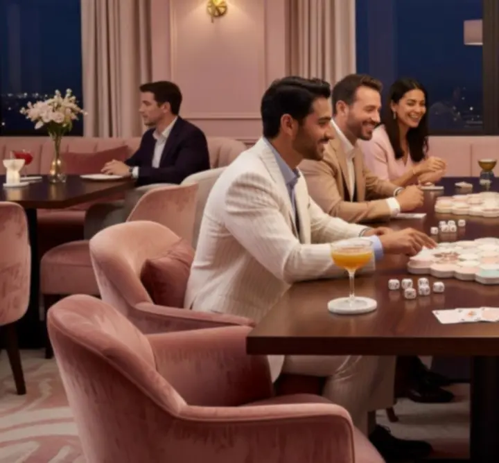 Invités autour de jeux de société modernes dans un salon chaleureux