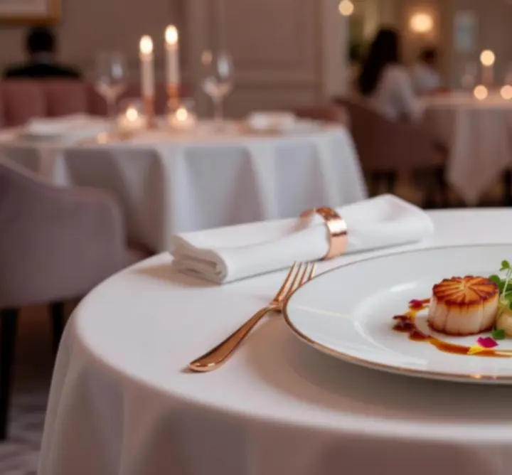 Plat signature raffiné du restaurant Casi Lignes, présentation gastronomique dans des tons délicats.