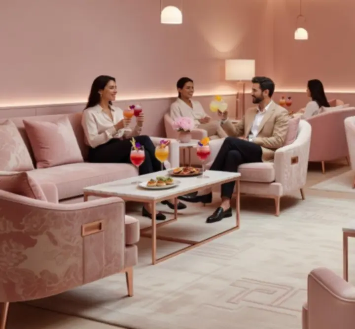 Lounge chic avec cocktails et dégustations dans une lumière tamisée